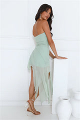 Hour Of Style Mesh Strapless Mini Dress Lime